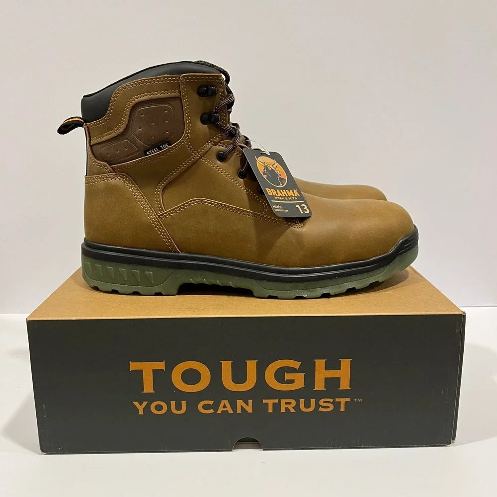 Brahma Combustion Mens Steel Toe Work Boots Tan Brown 596748799 Size 13
